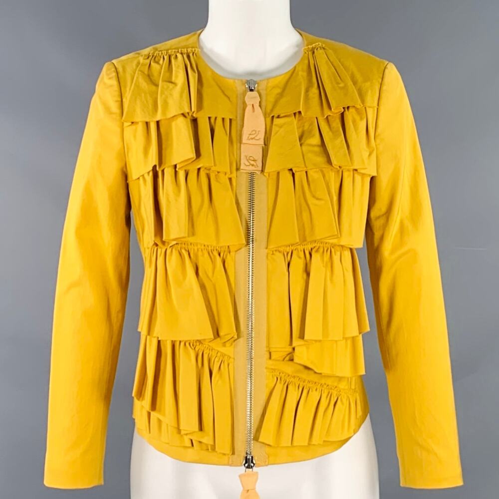 3.1 PHILLIP LIM Size 4 Yellow Cotton Blend Ruffled Jacket Blazer